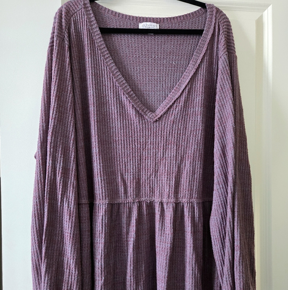 LA Threads Womens Size 3x purple Ruffle V Neck Long Sleeve Peplum Blouse Top